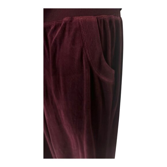 Monroe & Main Velour Tracksuit Burgundy Chain Trim Zipper Jacket Active Pant Set - Picture 12 of 16
